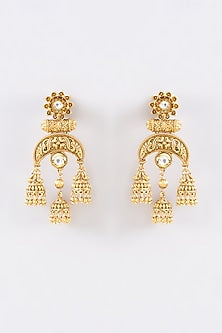 Gold Finish Kundan Polki Dangler Earrings