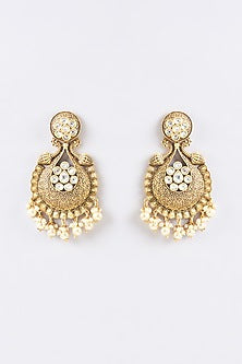 Gold Finish Kundan Polki & White Stone Dangler Earrings