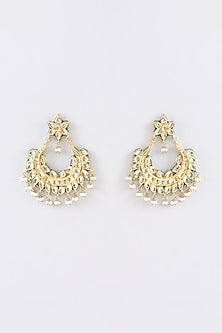 Gold Finish Kundan Polki & Pearl Dangler Earrings