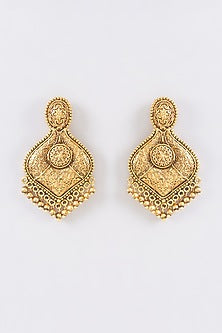 Gold Finish Carved Temple Dangler Earrings