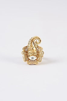 Gold Finish Kundan Polki Ring