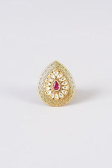 Gold Finish Kundan Polki & Red Stone Ring