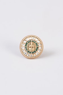 Gold Finish Kundan Polki & Green Stone Temple Ring
