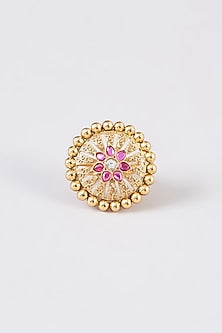 Gold Finish Red Stone Carved Ring