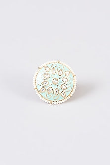 Gold Finish Kundan Polki & Stone Enamelled Ring