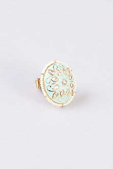 Gold Finish Kundan Polki & Stone Enamelled Ring