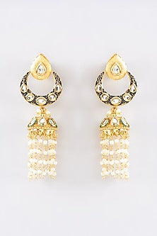 Gold Finish Kundan Polki & Pearl Jhumka Earrings