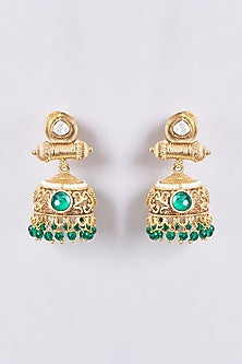 Gold Finish Kundan Polki & Green Stone Choker Necklace Set