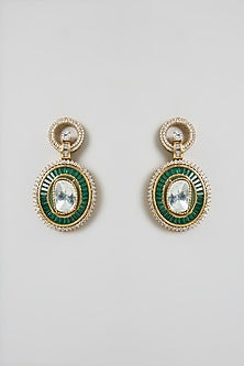 Black Rhodium Finish Green & White Stone Dangler Earrings