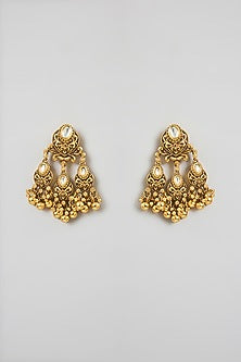 Gold Finish Kundan & Beaded Temple Choker Necklace Set