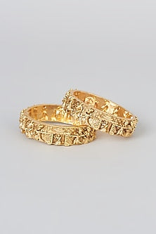 Gold Finish Carved Bangles (Set of 2)