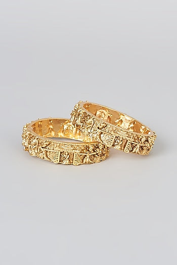 Gold Finish Carved Bangles (Set of 2)