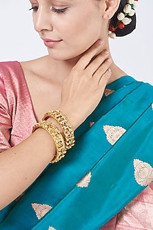 Gold Finish Carved Bangles (Set of 2)