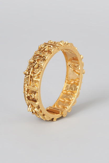 Gold Finish Carved Bangles (Set of 2)