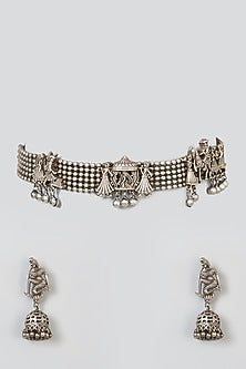Oxidised Silver Finish Choker Necklace Set