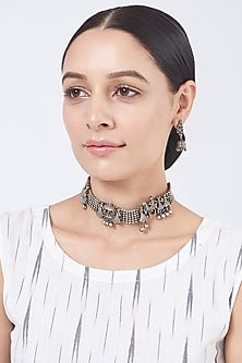 Oxidised Silver Finish Choker Necklace Set
