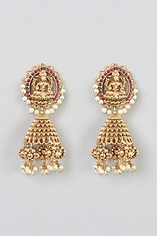 Gold Finish White Stone Jhumka Earrings