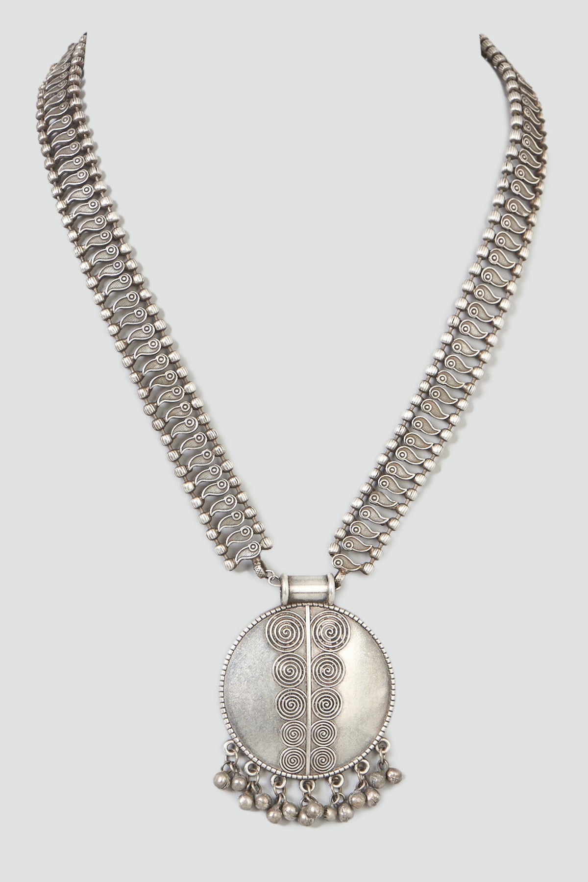 Oxidised Silver Finish Circular Pendant Necklace