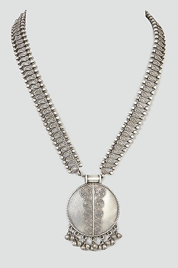 Oxidised Silver Finish Circular Pendant Necklace