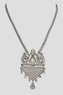 Oxidised Silver Finish Carved Necklace