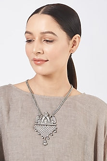 Oxidised Silver Finish Carved Necklace
