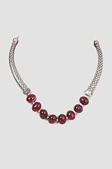 Oxidised Silver Finish Necklace With Beads
