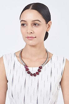 Oxidised Silver Finish Necklace With Beads