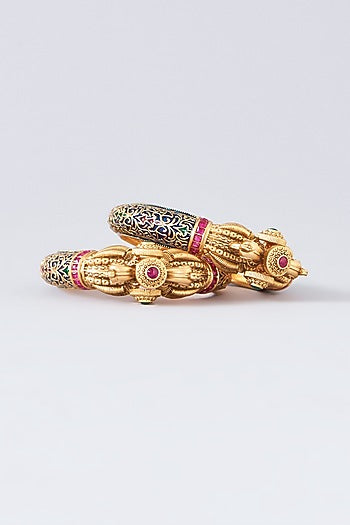 Gold Finish Multi-Colored Stone Enamelled Bangles (Set of 2)