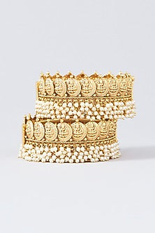 Gold Finish White Stone Bangles (Set Of 2)