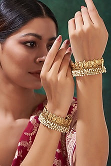 Gold Finish White Stone Bangles (Set Of 2)