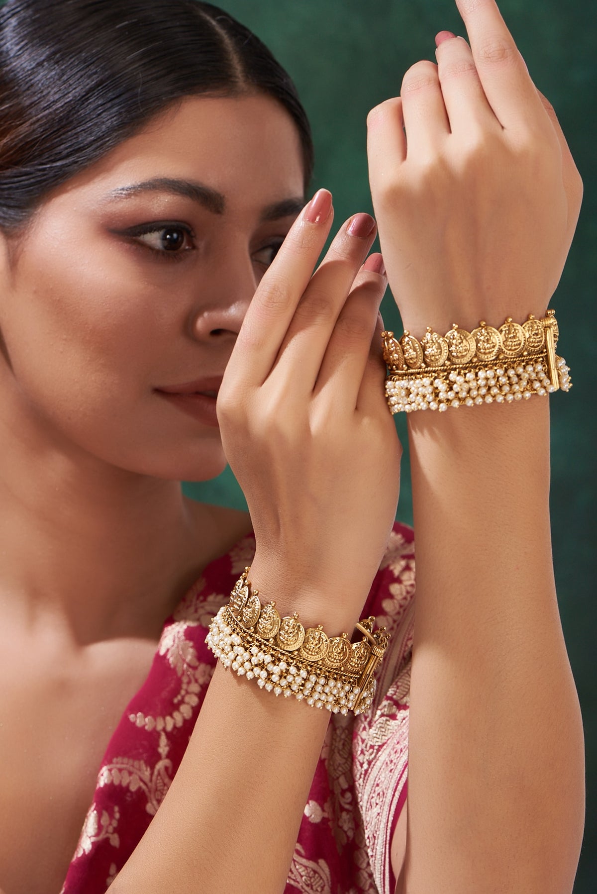 Gold Finish White Stone Bangles (Set Of 2)