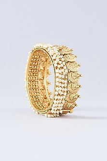 Gold Finish White Stone Bangles (Set Of 2)