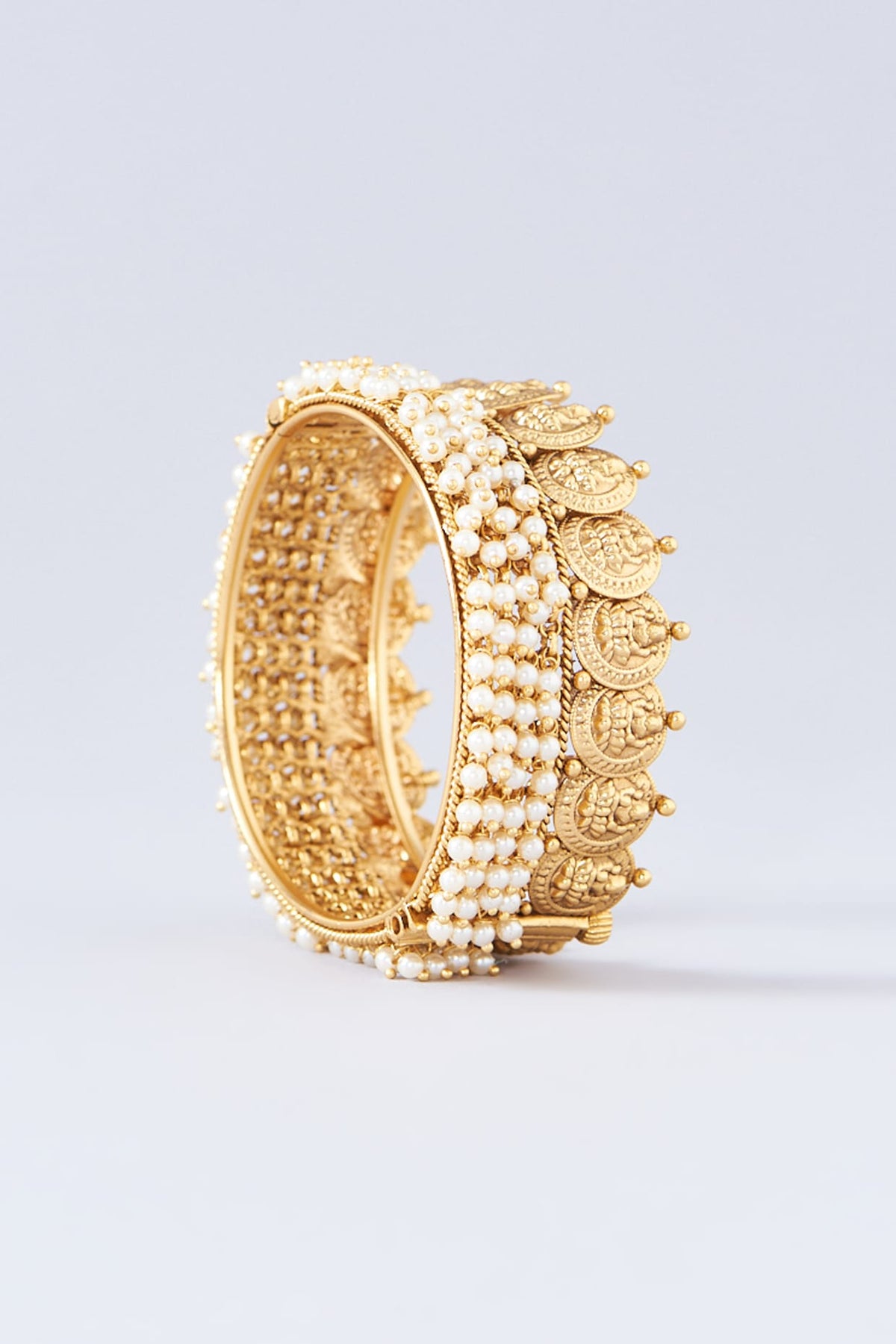 Gold Finish White Stone Bangles (Set Of 2)