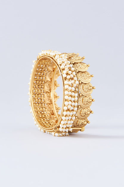 Gold Finish White Stone Bangles (Set Of 2)