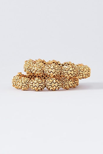 Gold Finish Temple Bangles (Set Of 2)