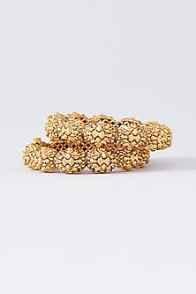 Gold Finish Temple Bangles (Set Of 2)