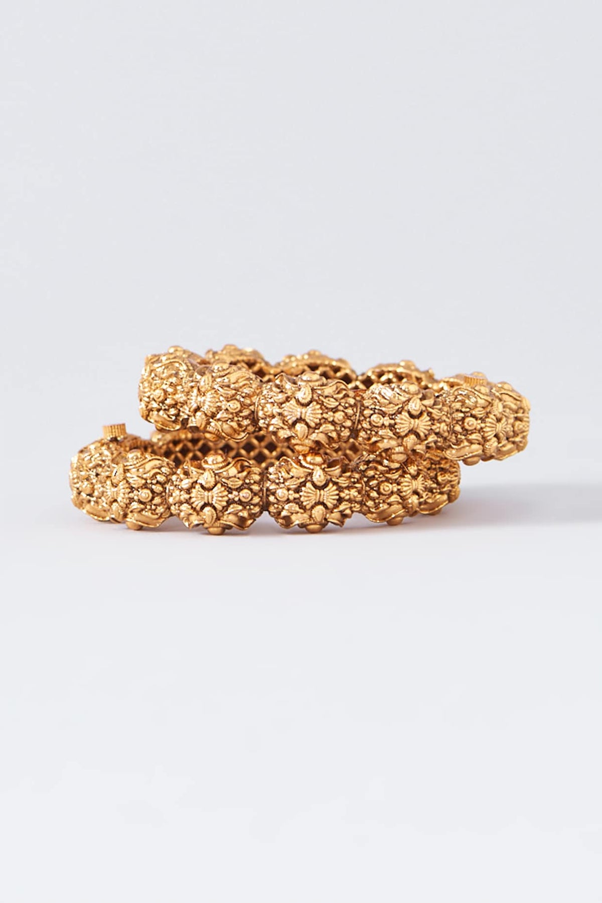 Gold Finish Temple Bangles (Set Of 2)