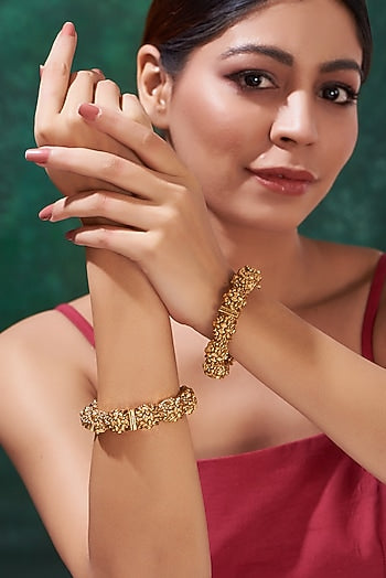 Gold Finish Temple Bangles (Set Of 2)