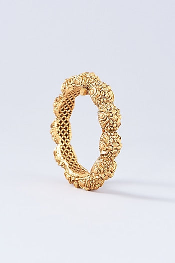 Gold Finish Temple Bangles (Set Of 2)