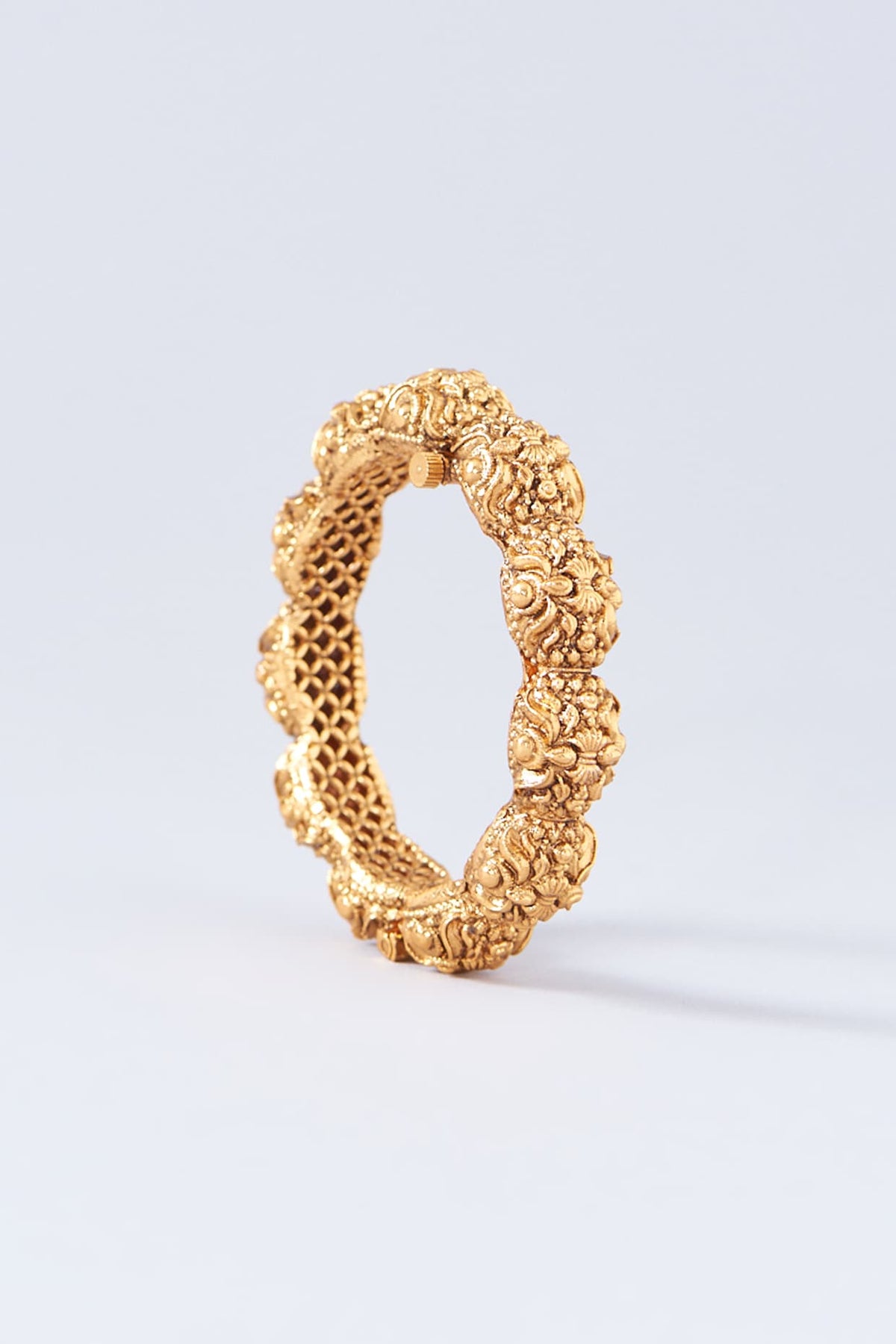 Gold Finish Temple Bangles (Set Of 2)