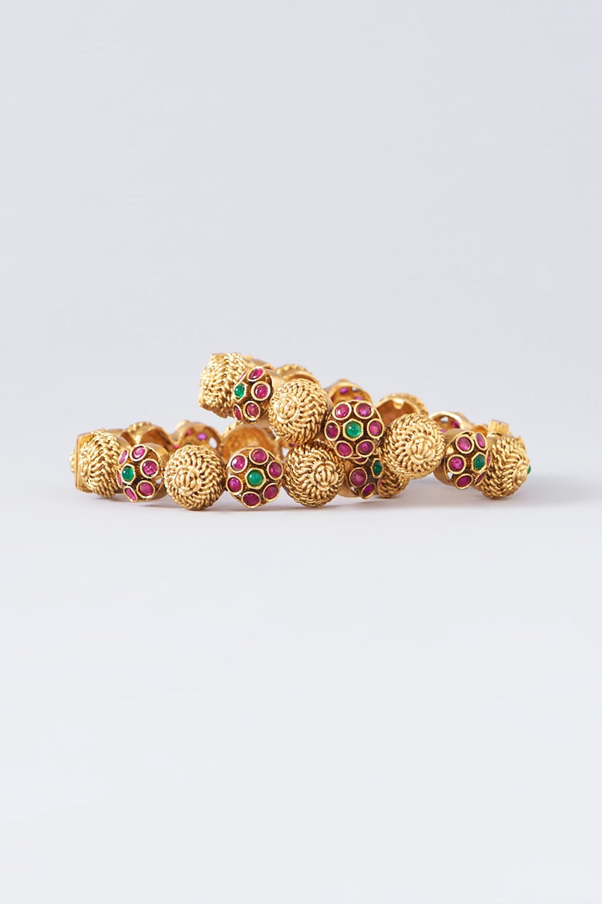 Gold Finish Multi-Colored Stone Bangles (Set Of 2)