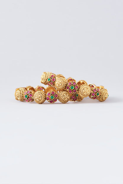 Gold Finish Multi-Colored Stone Bangles (Set Of 2)