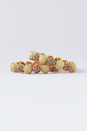 Gold Finish Multi-Colored Stone Bangles (Set Of 2)
