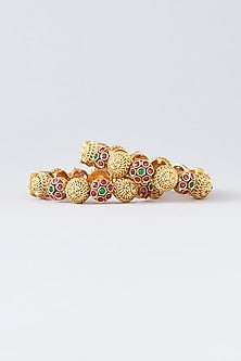 Gold Finish Multi-Colored Stone Bangles (Set Of 2)
