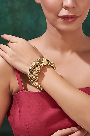 Gold Finish Multi-Colored Stone Bangles (Set Of 2)
