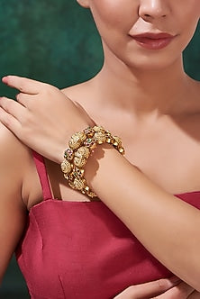 Gold Finish Multi-Colored Stone Bangles (Set Of 2)