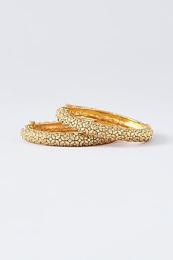 Gold Finish Temple Bangles (Set Of 2)