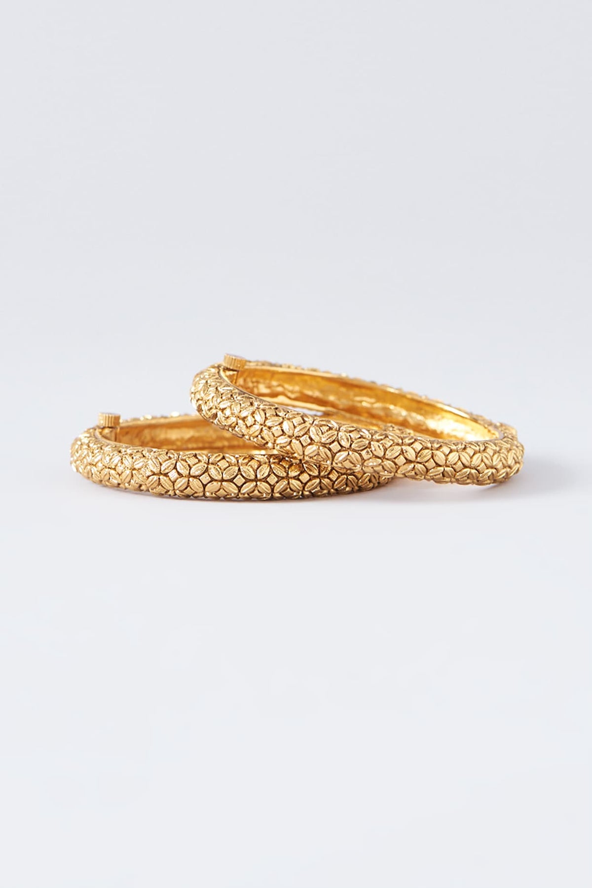 Gold Finish Temple Bangles (Set Of 2)
