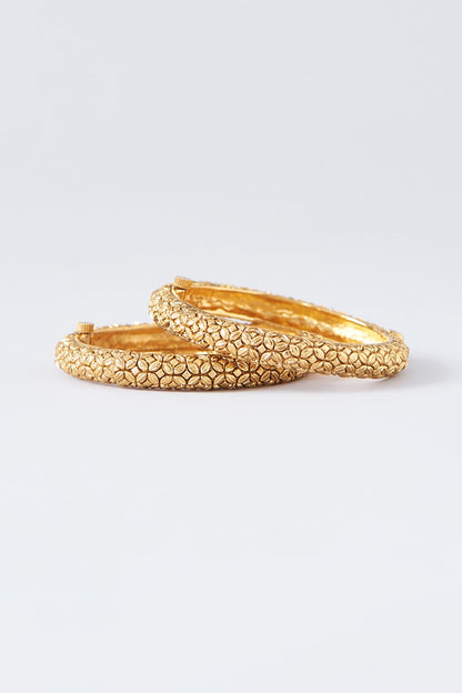 Gold Finish Temple Bangles (Set Of 2)