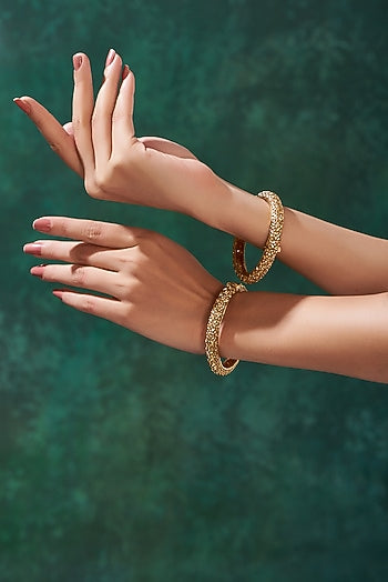 Gold Finish Temple Bangles (Set Of 2)